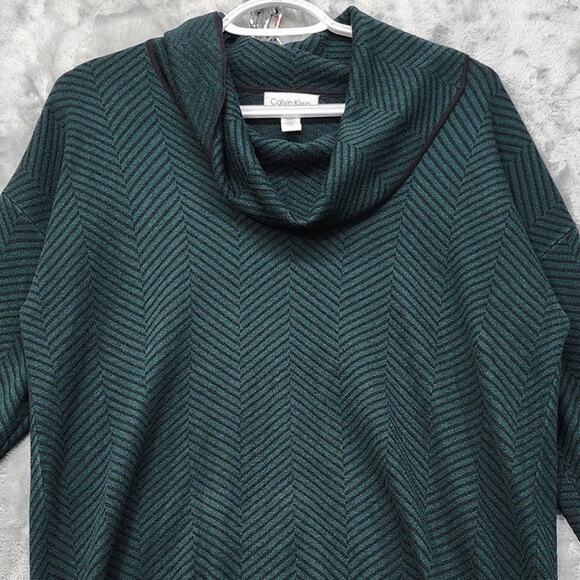 Calvin Klein Sweater Womens M Green Black Zig Zag Cowl Neck Pullover Casual Cozy - Picture 2 of 11